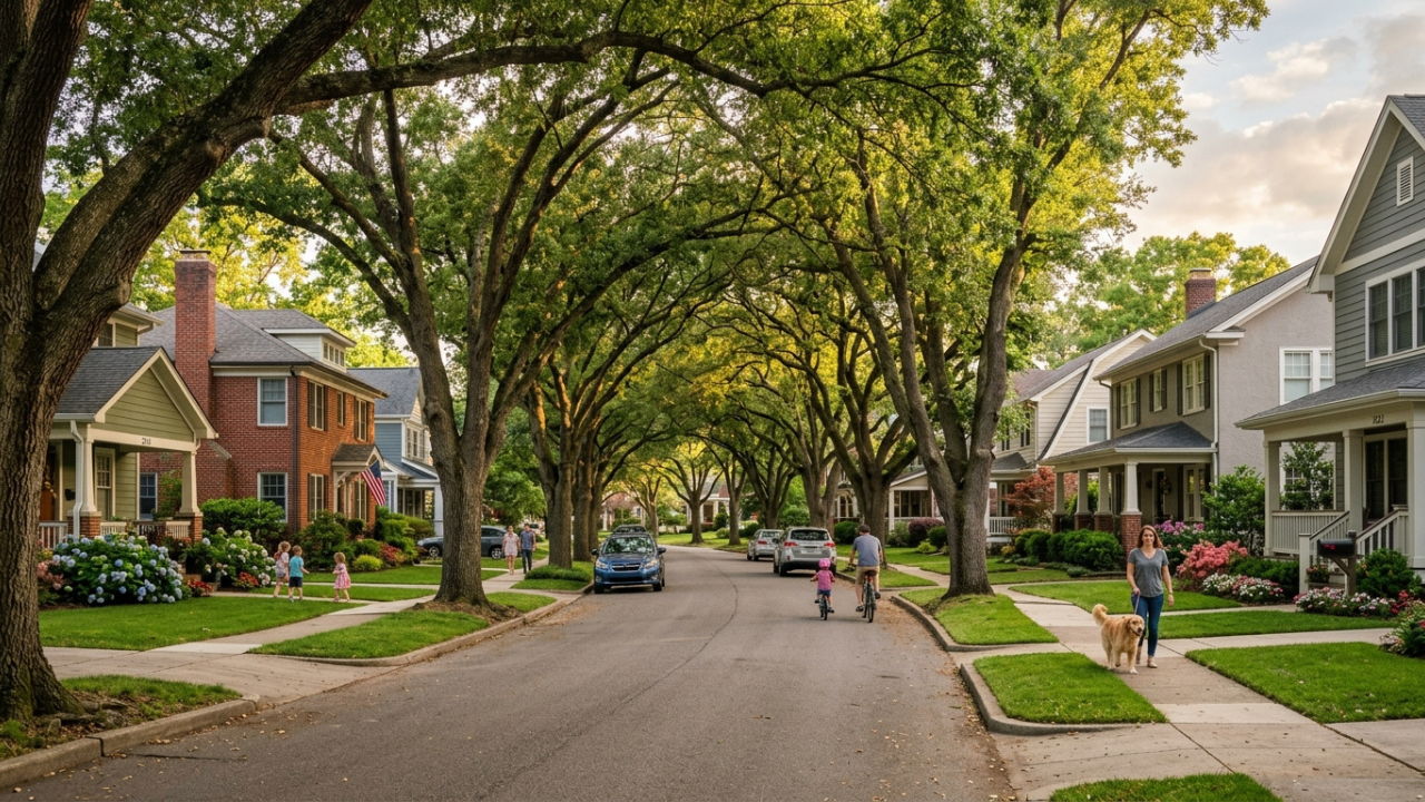 Beautiful tree-lined American neighborhood