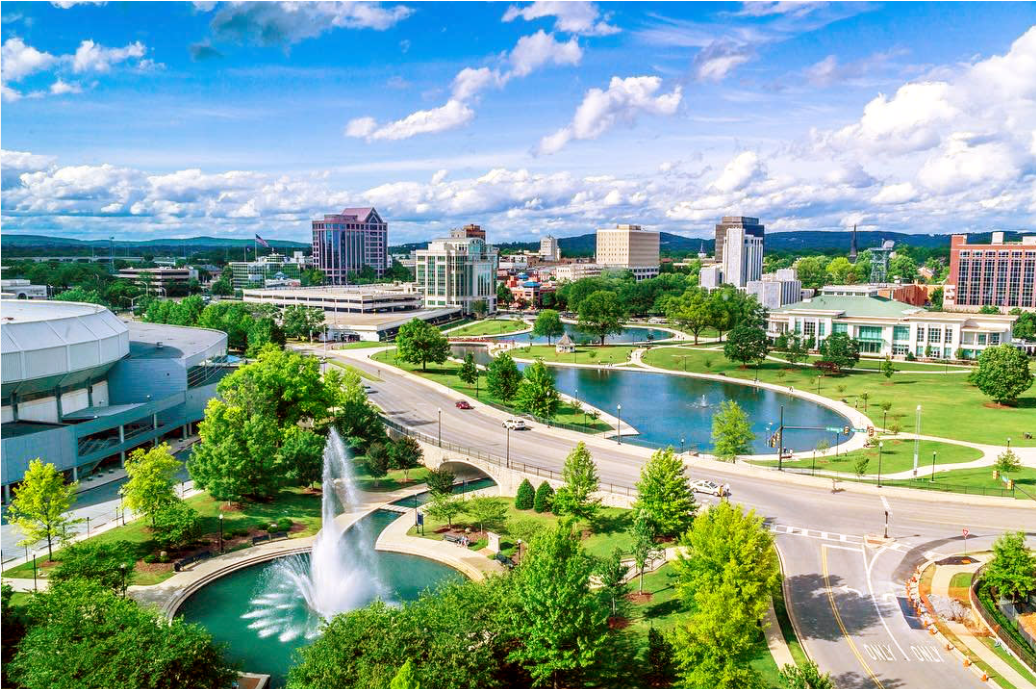 Living in Huntsville Alabama on a middle-class income — Big Spring Park and downtown skyline